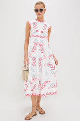 Multi Eevi Embroidered Twill Short Sleeve Dress